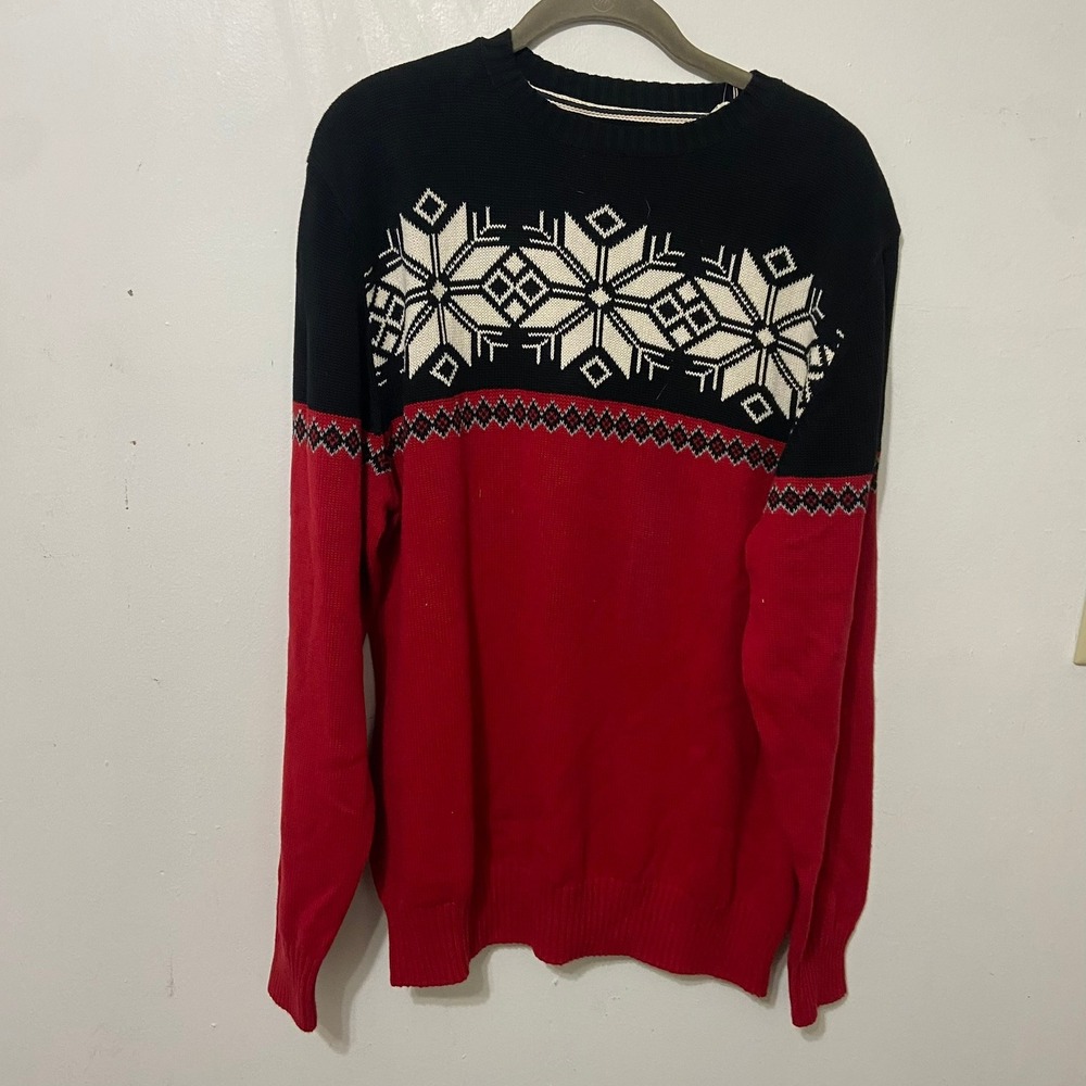 Weatherproof Vintage Mens Large NWT‎ Pullover Snowflake Sweater Red & Black